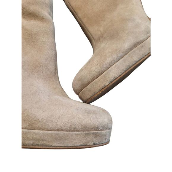 Steve Madden Booties Women's 6.5 Taupe Tan Suede Leather Platform High Heel - Picture 7 of 7
